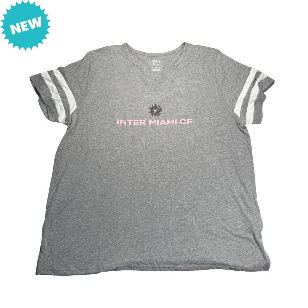 MLS T-Shirt Women's 2X Heather Gray Inter Miami CF Split Neck Short Sleeve NWT